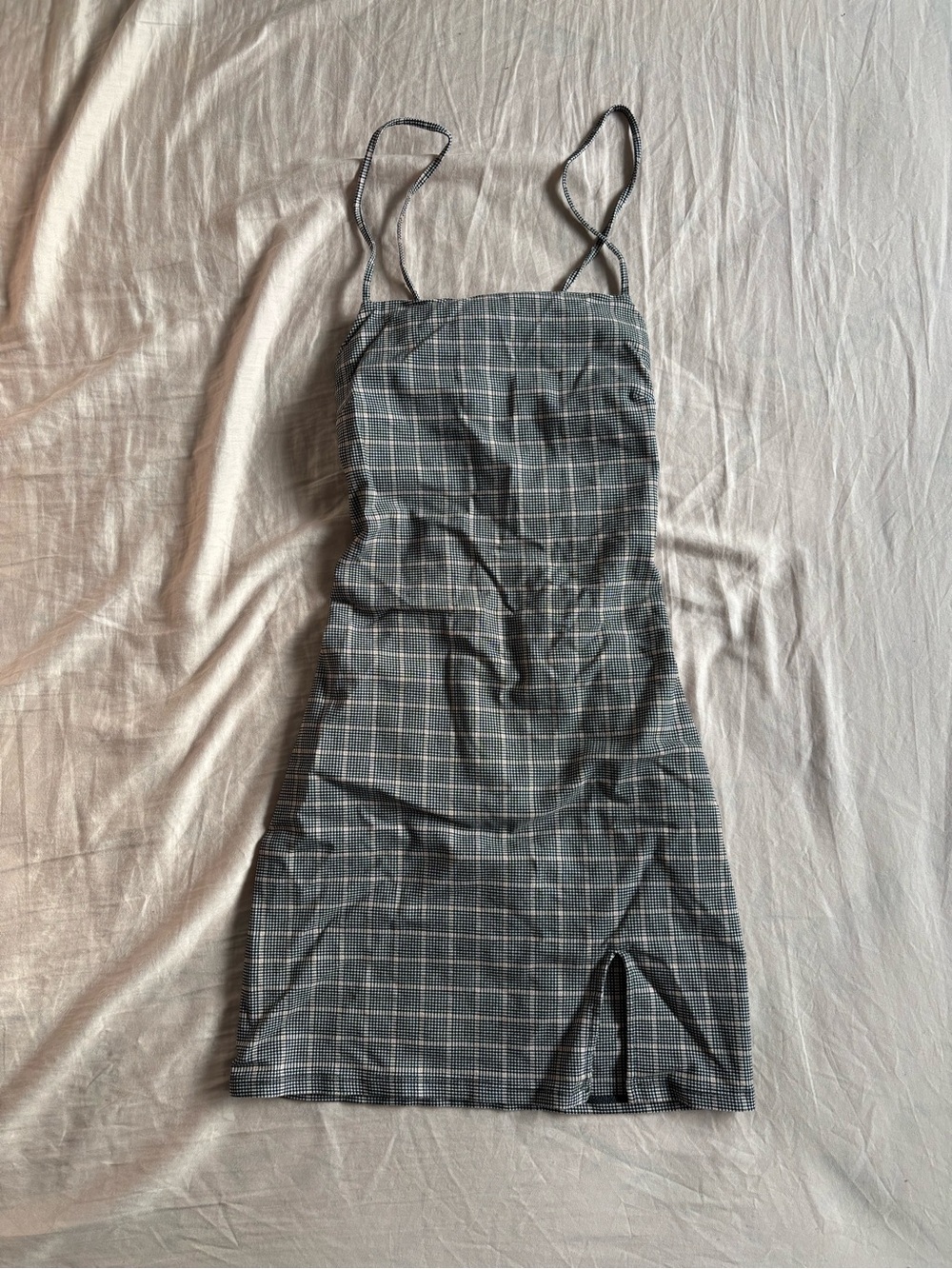 GARAGE | Strappy Bodycon Lace Up Gray Plaid Mini Dress | Size S